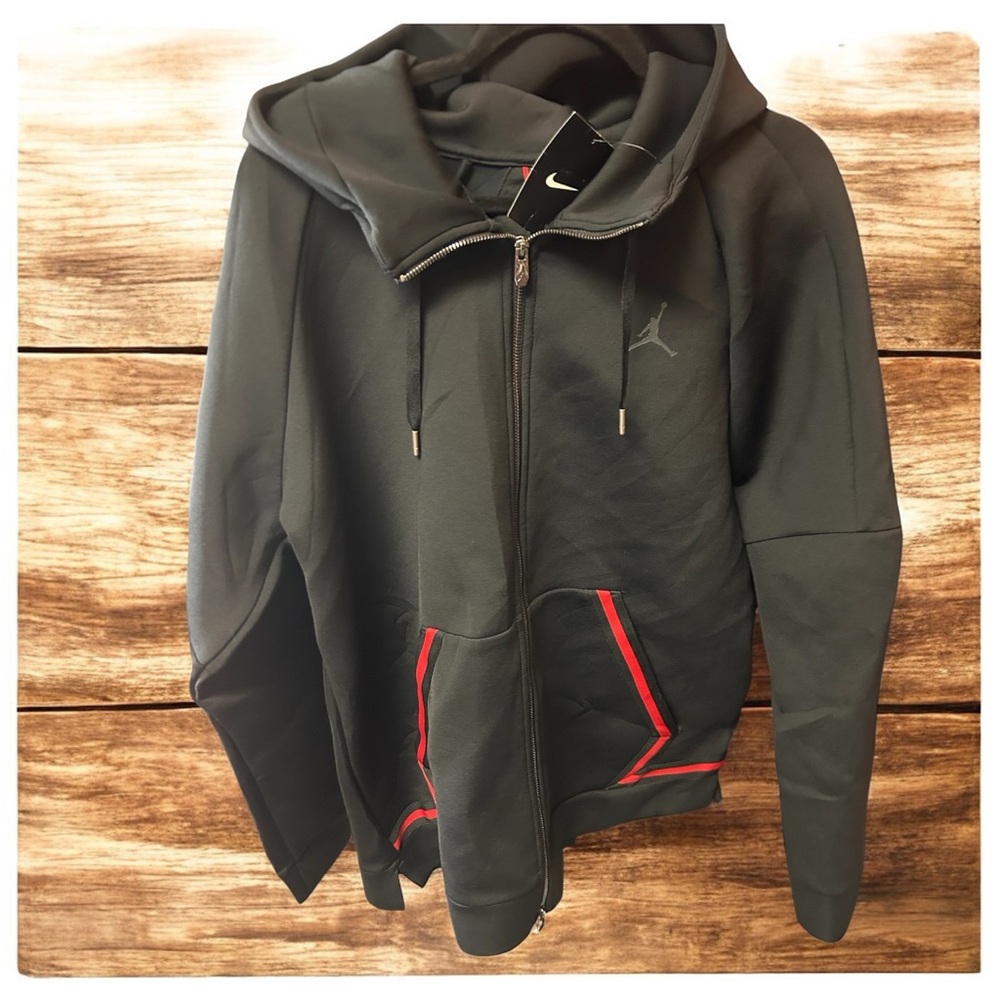 Jordan Men's Black Zip Up with Red Accents